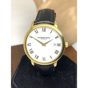 Raymond Weil Men's Watch 5485 Swiss Quartz White Dial Black Leather Strap 39mm